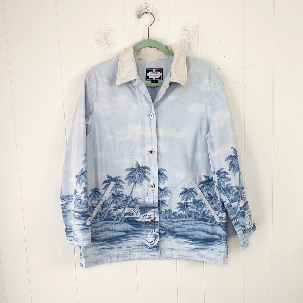 RALPH LAUREN Naval Supply Size M/L Barn Jacket Blue St Martin Island Boat Print